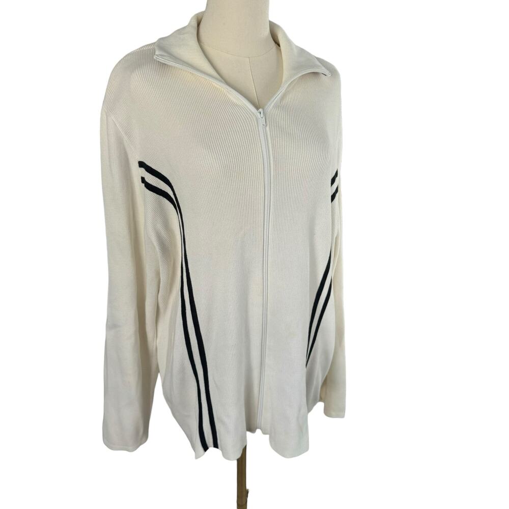 Tommy Hilfiger Vintage Zip-Up Sweater Jacket White Preppy Casual Rib Knit 2XL - Picture 4 of 16